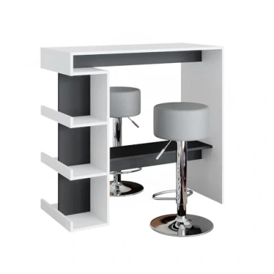 Image de Vicco Set de Table Bar Dana, Blanc/Anthracite, 108 x 50 cm avec 2 tabourets