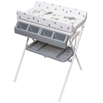 Image de ib style® KOA 2 en 1 Table à langer avec baignoire Mobile Pliable Grande surface de Commode pour bébés et tout petits MY LITTLE FARM GRIS