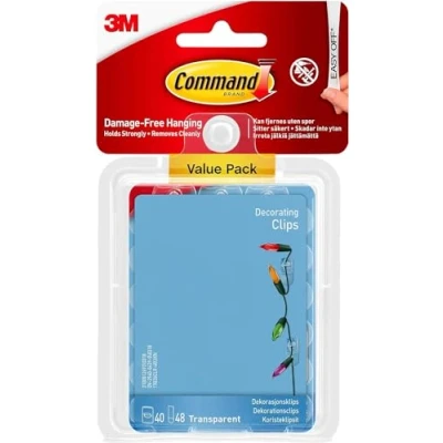 Image de Command 40 Clips de Décoration Transparents avec 48 Languettes Adhésives Pour la des Guirlandes Lumineuses, Accrochage Sans Dommage