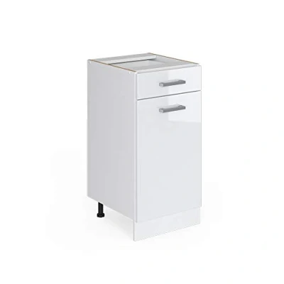Image de Vicco Meuble Bas Universel R Line, Blanc Haute Brillance/Blanc, 40 cm avec tiroir, sans Plan de Travail