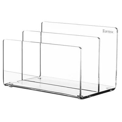 Image de Kantek Mini trieur de fichiers en acrylique transparent, porte documents à 2 sections, 15,2 x 9,7 9,9 cm, organiseur bureau, pieds antidérapants, accessoire bureau