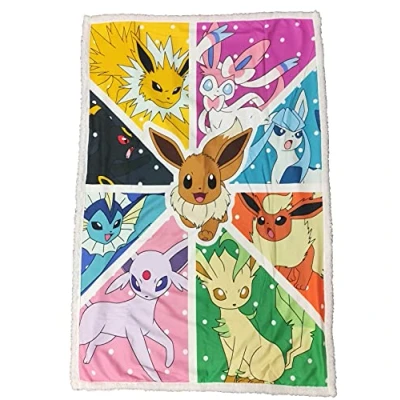 Image de Homadict Plaid Sherpa Pokémon 100x150cm Couverture Polaire Douce &amp; Chaude Evoli Evolution Qualité Elevée Confortable Licence Officielle