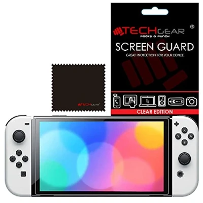 Image de TECHGEAR Switch OLED Protection d&#039;Écran, Film de Ultra Clair avec Chiffon Nettoyage et Carte d&#039;Application Compatible Nintendo
