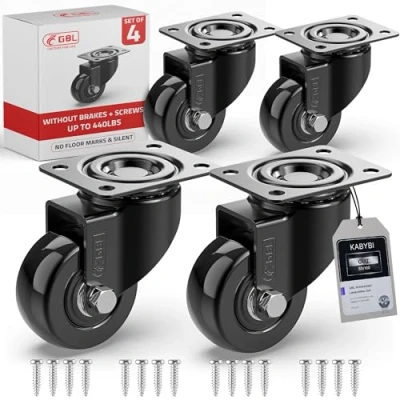 Image de GBL 4 Roulettes Pivotantes pour Meubles Sans Frein + Vis 50mm Jusqu&#039;à 200KG Roulette Traces au Sol Charge Lourde Roue en Caoutchouc Chariot Noires