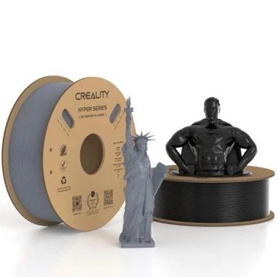 Image de Creality Hyper PLA Filament 1.75 mm 2 KG, Haute Vitesse 30 600 mm/s d&#039;imprimante 3D, Précision Dimensionnelle +/ 0.03 mm, Lot de Bobines 1 KG (2,2 lb) (Noir &amp; Gris)