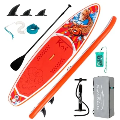 Image de FunWater Stand Up Paddle Board Gonflable Paddleboard avec Sac à Dos Accessoires,Pompe Main,Ligne,3 Palmes Amovibles,Pagaie Flottante Réglable