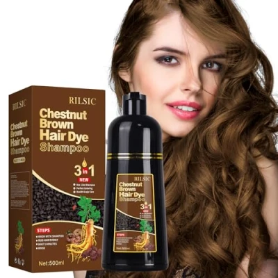 Image de Shampoing Colorant,Shampoing Cheveux Colorés Instantanée, Hair Dye Shampoo 3 En 1,Hair Color Teinture Shampooing Colorant Blancs,Coloration Minutes (Marron Châtaigne)