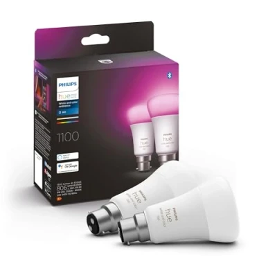Image de Philips Hue White &amp; Color Ambiance, ampoule LED connectée B22, Equivalent 75W, 1100 lumen, Compatible Bluetooth, pack de 2, fonctionne avec Alexa, Google Assistant et Apple Homekit