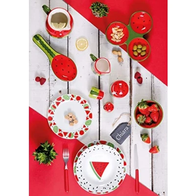 Image de Excelsa Watermelon Set Café Sucrier et pot à lait en céramique, rouge vert