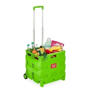 Image de Relaxdays Chariot de Courses Pliable, 2 Roues, poignée téléscopique, jusqu&#039;à 35 kg, Poussette marché, Vert