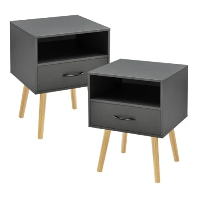 Image de [en.casa] Lot de 2 Tables d&#039;Appoint avec Compartiment Rangement et Tiroir Table Basse Chevet pour Salon Chambre Panneau Particules Bois 57 x 42 40 cm Gris Foncé