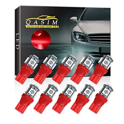 Image de Qasim 10x LED W5W Ampoules 168 194 Rouge 5050 5 SMD para Feux de Dôme Intérieure Liseuses Cargo Éclairage la Plaque D&#039;immatriculation DC 12V
