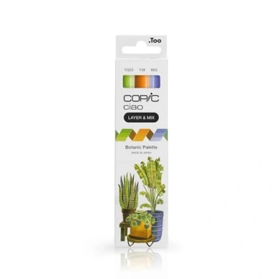 Image de COPIC Ciao LAYER &amp; MIX « Botanic Palette », Set de marqueurs 3 couleurs différentes, marqueur mise en page avec une pointe moyenne et brosse.