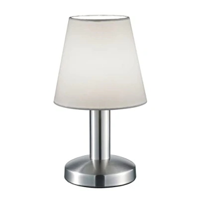 Image de Trio Lampe de table MATS II 599700101, métal nickel mat, abat jour en tissu blanc, sauf 1x E14, On/Off Touch