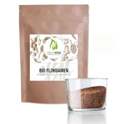 Image de GreatVita graines de psyllium bio 3 x 1000 g 99 % entières pures Qualité biologique certifiée en provenance d&#039;Inde Riche fibres et sans gluten Végétalien Idéal pour