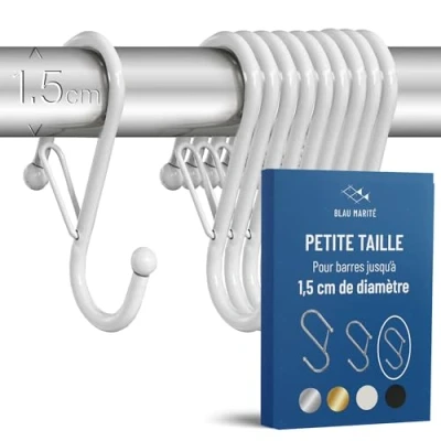 Image de Blau Marité 10 Crochets en Forme de S avec Système Anti chute. Longueur: 6,5cm. Pour barres jusqu&#039;à 1,5cm diamètre. Aide à l&#039;organisation la maison. (Blanc, Petit (Barres