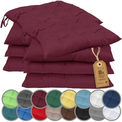Image de NatureMark Lot de 8 Coussins Chaise avec Rubans Taille 40x40 cm Coussin d&#039;assise rembourré, Bordeaux Rouge