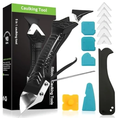 Image de Outils de l&#039;enlève Joint 5 en 1, Enlever Silicone kit Lisseur Joints Grattoir à Coulis Avec 4 d’Angle, 6 Calfeutrage Et 1 Rainurage（Blanc)