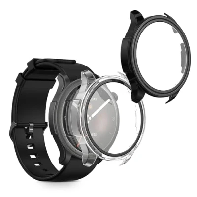 Image de kwmobile Coque Compatible avec Huami Amazfit Balance A2286 2X Étui Cadre écran en Verre trempé pour Fitness Tracker Transparent Noir