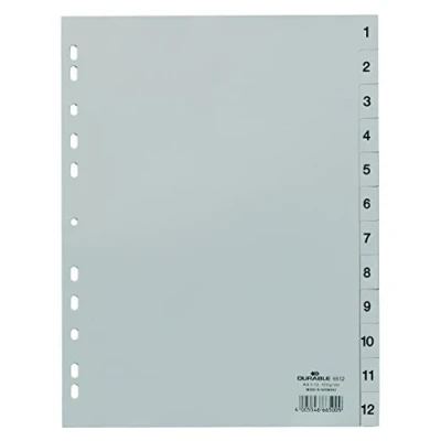 Image de Durable 651210 Index gris en chiffres (onglets A4 relief 1 12, PP entièrement recouvrant), paquet de x 25