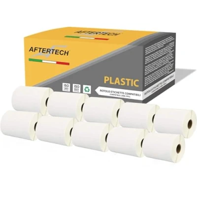 Image de AFTERTECH 10 x 4XLP 4XL 104 159 mm Rouleaux d&#039;étiquettes plastiques imperméables adhésifs compatibles (220 étiquettes/rouleau = 2200 total) pour étiqueteuses d&#039;imprimantes Dymo LabelWriter