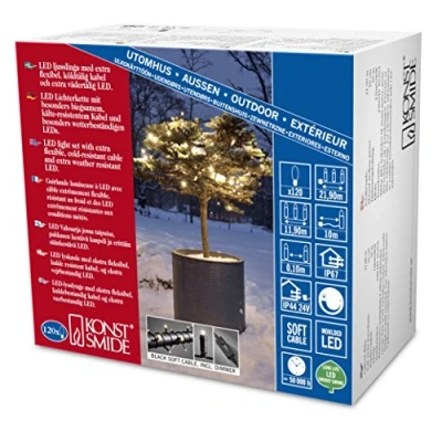 Image de Konstsmide 6622 117 Guirlande d&#039;Eclairage Extérieur avec Variateur 120 Micro LEDs Soudées Étanches 24 V Blanc Chaud Câble Noir Doux