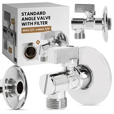 Image de Robinet d&#039;Angle avec Filtre 1/2&#039;&#039; x Mâle à Bille Chromé Laiton Lave linge vaisselle Réglage Conduites d&#039;Eau Froide Chaude Raccord Visser