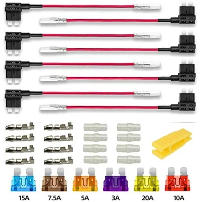 Image de Gebildet 8pcs 12V 24V Standard Add A Circuit Porte Fusible Voiture,Adaptateur Lame ATS, avec 6pcs de à Lame(3A/5A/7.5A/10A/15A/20A) et 1pc Extracteur