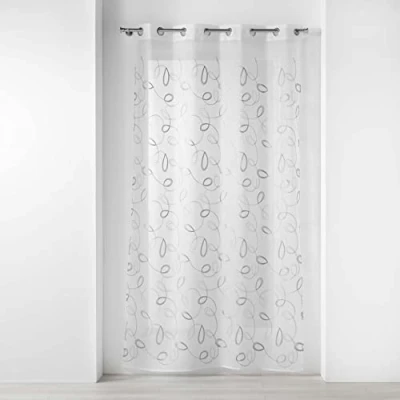 Image de douceur d&#039;intérieur, Voilage à Oeillets (140 x 240 cm) Hoops Gris, Voile Sablé Brodé