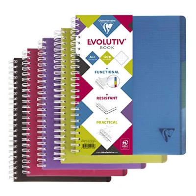 Image de Clairefontaine 329155C Linicolor Intensive Evolutiv&#039;Book Un Cahier à Spirale Perforé A4+ 22,5x29,7cm 240 Pages Détachables Petits Carreaux Cadrées Papier 90g Couverture Polypro Couleur Aléatoire