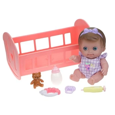 Image de JC TOYS Poupée Lil&#039;Cutesies de 24 cm en Vinyle Doux, habillée d&#039;un Singe Bleu chiné, Comprend Un Berceau et 5 Accessoires, idéale pour Jouer, Rose, conçue par Berenguer, +2 Ans