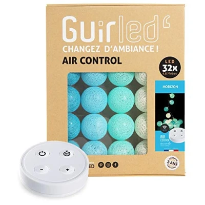 Image de GuirLED Guirlande lumineuse boules coton LED USB Télécommande sans fil Veilleuse bébé 2h Adaptateur secteur double 2A inclus 4 intensités 32 3.2m Horizon