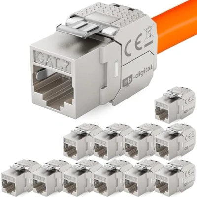 Image de hb digital 12x Cat 7 Keystone Module LSA Jack Femelle 1000 MHz 10Gbits optimal pour 5e/6/6a/7 STP Connecteur Câble Réseau encastré panneau de brassage pose