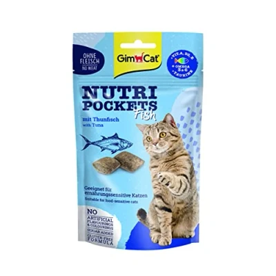 Image de Gimcat Nutri Pockets Poisson Thon Friandise Croustillante pour Chats avec des Ingrédients Fonctionnels 1 Sachet (1 X 60 G)