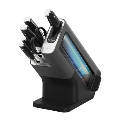 Image de Ninja Foodi StaySharp Bloc Couteaux avec Affûteur, Ensemble de 6 Pièces Aiguisés: Couteau chef, à pain, trancher, universel, éplucher et ciseaux, en Acier Inoxydable, K32006EU