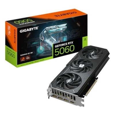 Image de GIGABYTE GeForce RTX 5060 GAMING OC 8G Carte Graphique 8GB GDDR7, 128bit, PCI E 5.0, 2595 MHz Fréquence du cœur, 3 x DisplayPort, 1 HDMI, GV N5060GAMING 8GD Neuf