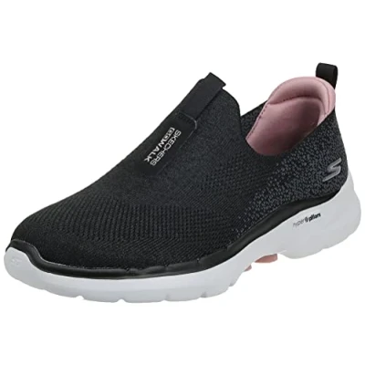 Image de Skechers Femme Go Walk 6 Glimmering Basket, Bordure Rose en Textile Noir, 36.5 EU