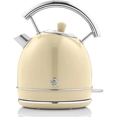 Image de Swan Retro Bouilloire Électrique 1,8 Litre, Design Vintage, Arrêt Automatique Contrôleur Strix, sans fil, Acier Inoxydable, BPA, 3000W, Crème