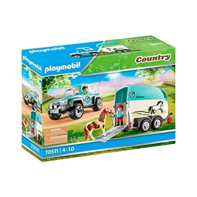 Image de Playmobil 70511 Voiture et Van pour Poney Country avec Deux Personnages, Un 4x4 Qui Comprend Une remorque Univers Equitation Animaux Dès 4 Ans