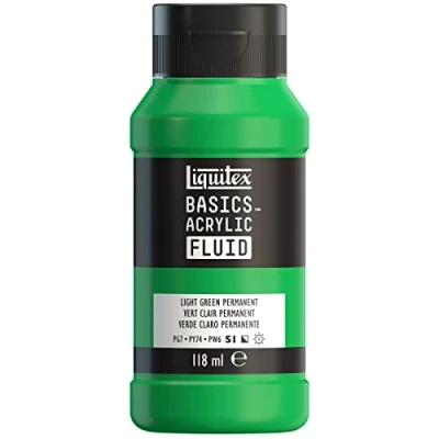 Image de Liquitex 8870406 Basics Fluid Peinture acrylique à consistance fluide, séchage rapide, résistante la lumière, imperméable, base d&#039;eau, Flacon de 118 ml, Vert Clair Permanent