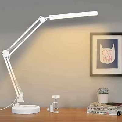 Image de SKYLEO Lampe de Bureau LED Puissante avec clip et base Protection oculaire 3 modes d&#039;éclairage x 10 niveaux luminosité Blanc