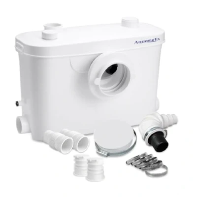 Image de Aquamatix Broyeur Sanitaire 400 W Pompe de Relevage sanitaires 100 L/min Distance pompage verticale 6,5 m avec 3 entrées pour Toilettes, Évier et Baignoire filtre à charbon