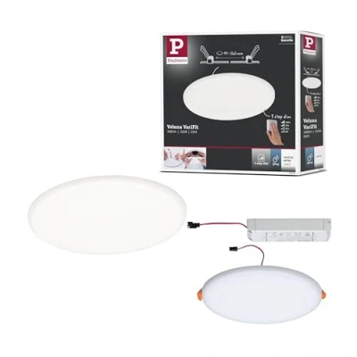 Image de Paulmann Veluna VariFit 93067 Panneau LED encastrable IP44 Blanc Neutre 3 Niveaux 185 mm Rond avec 1 plafonnier satiné à intensité Variable 17,5 W en Plastique 4000 K, Step Dim, Ø 185mm