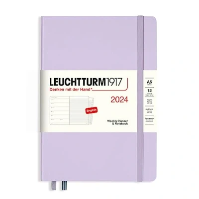 Image de LEUCHTTURM1917 367703 Agenda semainier et bloc notes 2024, 12 mois, format moyen (A5), lilas, en anglais