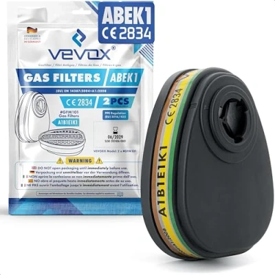 Image de VEVOX® ABEK1 Filtre à gaz en Set de 2 Filtres pour Masques Compatibles avec Le Demi Masque #HM5376