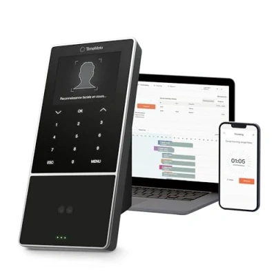 Image de Timemoto TM—838 SC Pointeuse horaire connectée au Cloud avec pointage par Face ID, RFID et Code PIN, jusqu&#039;à 200 utilisateurs Maximum, Planification, Rapport des Heures travaillées, Wi FI