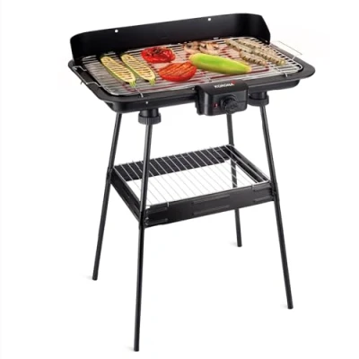 Image de Korona 46221 Barbecue électrique sur pied avec grille XXL (51 x 30 cm) 2200 W Protection contre le vent Témoin lumineux Interrupteur de sécurité Réglage la température en continu