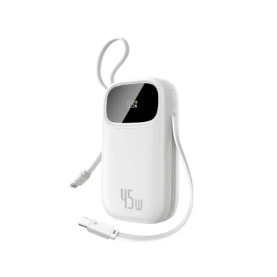Image de Baseus Powerbank 20000mAh 45W avec Câbles USB C Intégrés, Power Bank PD3,0 QC4,0 Batteries Externes Charge Rapide, 3 1 A, Chargeur Portable pour iPhone 16/15/14 Pro Max, iPad, Samsung, Blanc