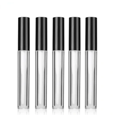 Image de 6 x 5 ml Rouleau de verre vide réutilisable sur bouteilles, flacon fendu avec transparent bouchon noir, idéal pour les eye liner brillants à lèvres, huiles essentielles