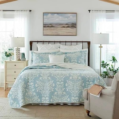 Image de Laura Ashley Home Rowland Collection Parure de lit 3 pièces luxe ultra douce et confortable pour toutes les saisons Bleu
